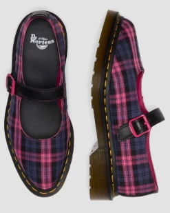 ELPHIE MARY JANE TARTAN SCHUHE in Schwarz & Pink Multi