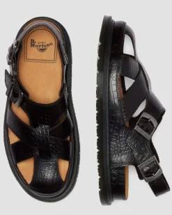 Fisherman Crocodile Analine Leder Sandalen in Dunkelbraun