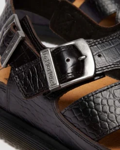 Fisherman Crocodile Analine Leder Sandalen in Dunkelbraun