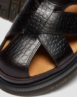 Fisherman Crocodile Analine Leder Sandalen in Dunkelbraun