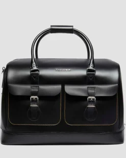 Glattleder Weekender Tasche in Schwarz