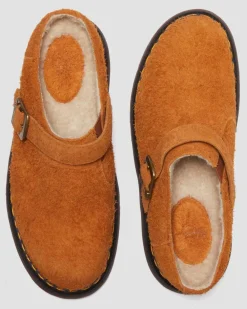 Isham Faux Shearling Lined Wildleder Mules in Pecan Brown