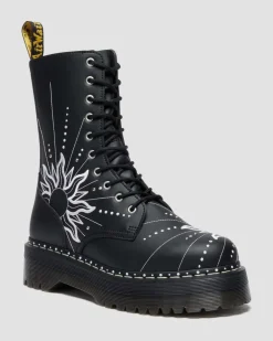 Jadon Hi Solar Flare Reclaimed Leder Plateaustiefel in Schwarz & Weiß