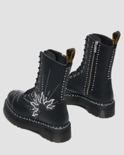 Jadon Hi Solar Flare Reclaimed Leder Plateaustiefel in Schwarz & Weiß