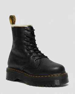 Jadon Leder Plateaustiefel mit Kunstfellfutter in Schwarz