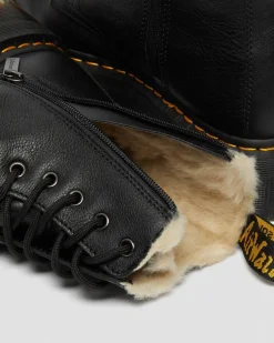 Jadon Leder Plateaustiefel mit Kunstfellfutter in Schwarz