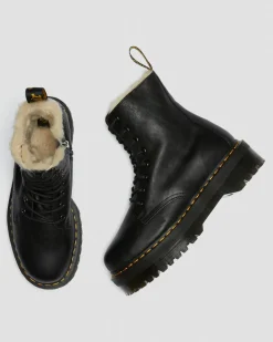 Jadon Leder Plateaustiefel mit Kunstfellfutter in Schwarz
