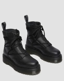 Jarrick II Geschnürte Leder Plateaustiefel in Schwarz