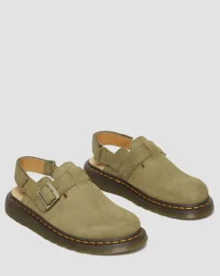 Jorge II Tumbled Nubuck Leder Slingback Mules in Muted Olive