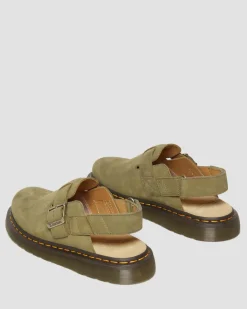 Jorge II Tumbled Nubuck Leder Slingback Mules in Muted Olive