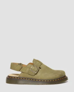Jorge II Tumbled Nubuck Leder Slingback Mules in Muted Olive