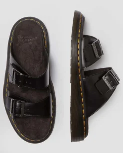 Josef Leder Buckle Slide Sandalen in Schwarz