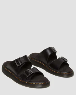 Josef Leder Buckle Slide Sandalen in Schwarz