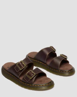 Josef Slide Grizzly Leder Sandalen in Dunkelbraun