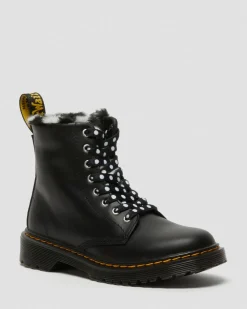 Junior 1460 Serena Lederstiefel mit Kunstfellfutter in Schwarz