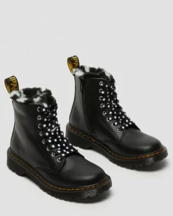 Junior 1460 Serena Lederstiefel mit Kunstfellfutter in Schwarz