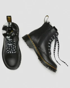 Junior 1460 Serena Lederstiefel mit Kunstfellfutter in Schwarz