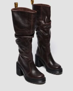 KASEY KNEE HIGH LEDER STIEFEL MIT ABSATZ in Dunkelbraun