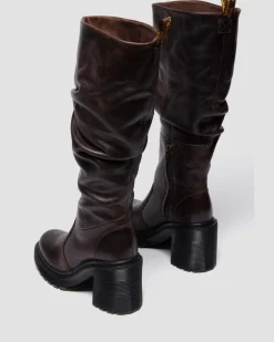 KASEY KNEE HIGH LEDER STIEFEL MIT ABSATZ in Dunkelbraun