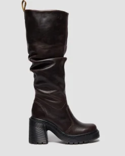KASEY KNEE HIGH LEDER STIEFEL MIT ABSATZ in Dunkelbraun