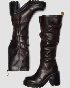KASEY KNEE HIGH LEDER STIEFEL MIT ABSATZ in Dunkelbraun