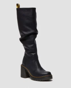 Kasey Virginia Leder kniehohe Absatzstiefel in Schwarz