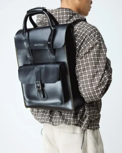 Kiev Glattleder Laptop Rucksack in Schwarz