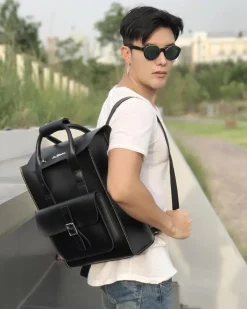 Kiev Glattleder Laptop Rucksack in Schwarz