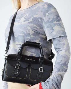 Kiev Leder Top Handle Tasche in Schwarz