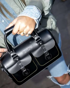 Kiev Leder Top Handle Tasche in Schwarz