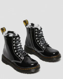 Kinder 1460 Serena Lackstiefel mit Kunstpelzfutter in Schwarz