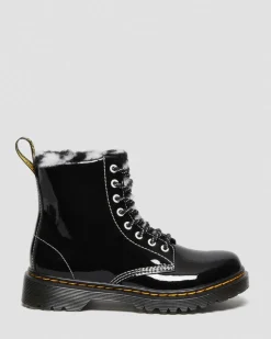 Kinder 1460 Serena Lackstiefel mit Kunstpelzfutter in Schwarz