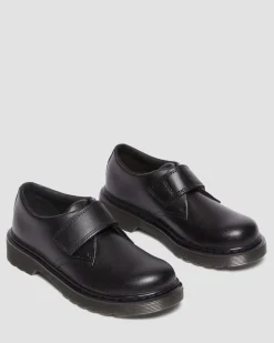 Kinder Kamron Leder Riemen Klettverschluss Oxford Schuhe in Schwarz