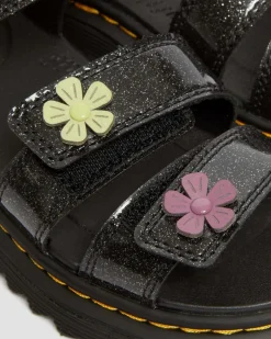 Kinder Klaire Coated Glitter Velcro Sandalen in Black