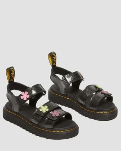 Kinder Klaire Coated Glitter Velcro Sandalen in Black