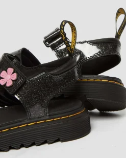 Kinder Klaire Coated Glitter Velcro Sandalen in Black