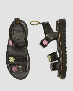 Kinder Klaire Coated Glitter Velcro Sandalen in Black