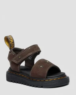 Kleinkind Flower Debossed Nubuck Riemensandalen in Dunkelbraun
