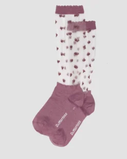 Kurze Mesh Bio-Baumwoll Socken mit Herzen in Dusty Rose Pink