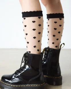 Kurze Mesh Bio-Baumwoll Socken mit Herzen in Schwarz