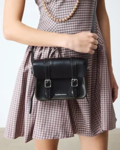 Leder Umhängetasche 18 cm in Schwarz