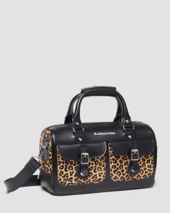Leopard Print Hair-On Top Handle Tasche in Schwarz