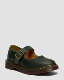 Mary Jane Flower Crazy Horse Leder Schuhe in Dms Grün