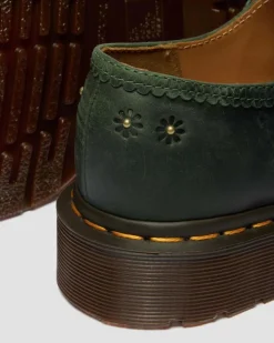 Mary Jane Flower Crazy Horse Leder Schuhe in Dms Grün