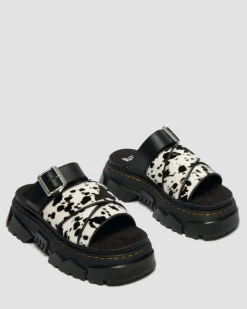 Mattison Slide Dalmatiner Hair On Leder Sandalen in Creme & Schwarz