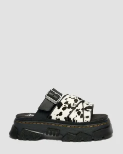 Mattison Slide Dalmatiner Hair On Leder Sandalen in Creme & Schwarz