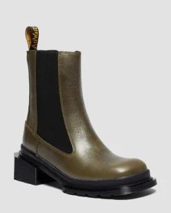 Maybole Chelsea Square Toe Leder Stiefel in Olivgrün Grün