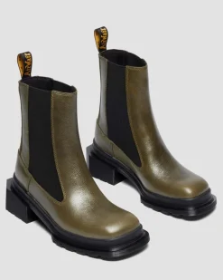 Maybole Chelsea Square Toe Leder Stiefel in Olivgrün Grün