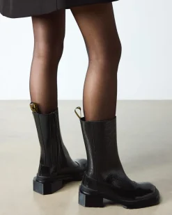 Maybole Hi Square Toe Lackleder Chelsea Boots in Schwarz