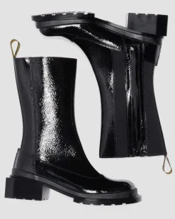 Maybole Hi Square Toe Lackleder Chelsea Boots in Schwarz
